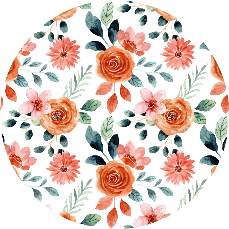 Floral Blossom Circle entrance hall vinyl rug - TenStickers