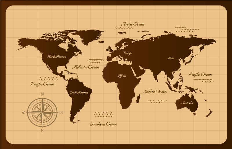 Brown and rustic  world map rug - TenStickers