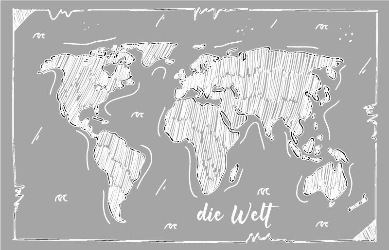 Light gray hand drawn style  world map rug - TenStickers