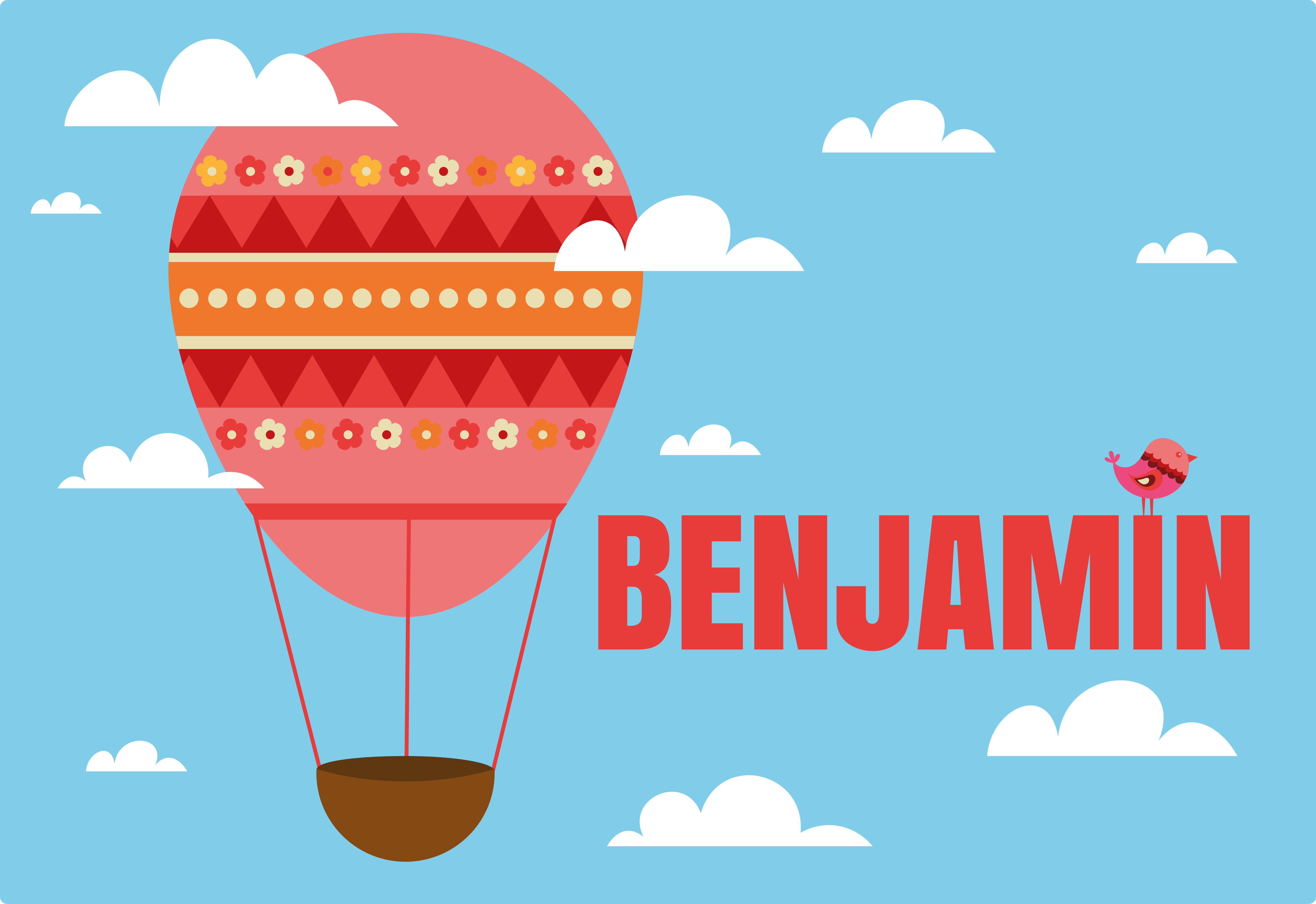 Red air balloon with name vinyl rug - TenStickers