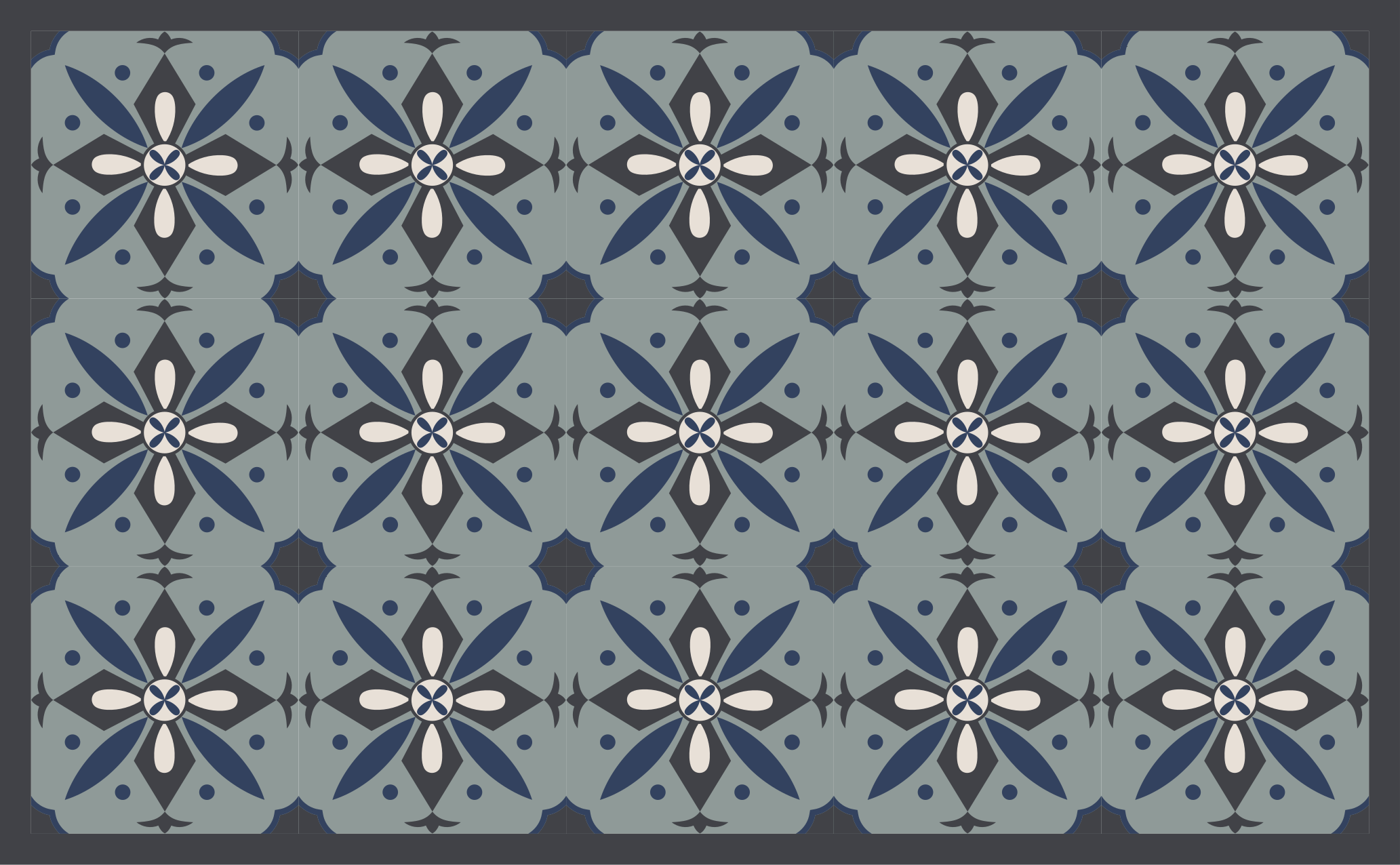 Grey botanical motif tile vinyl rug - TenStickers