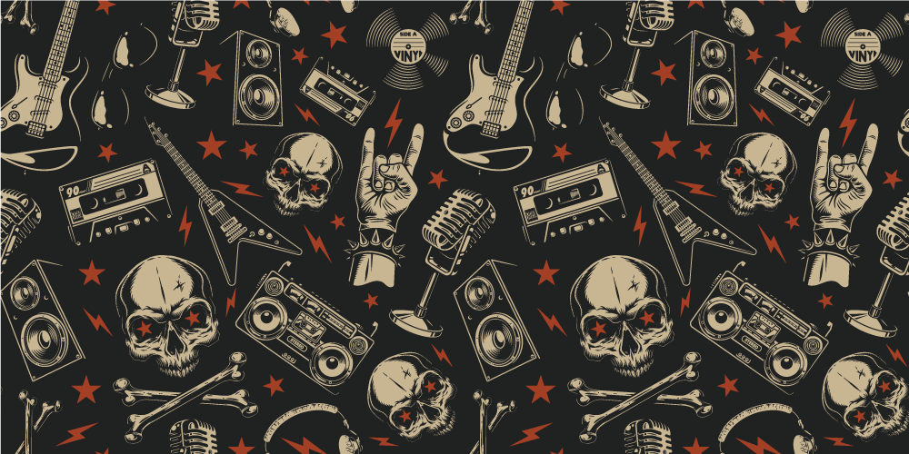 Grunge musical pattern with skulls rug - TenStickers