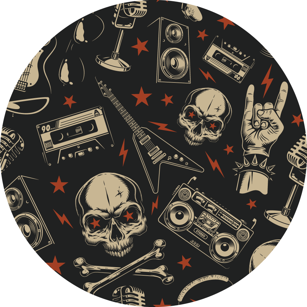 Grunge musical pattern with skulls circular rug - TenStickers