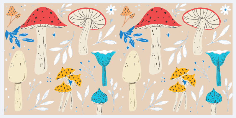 Classic mushrooms beige background floral rug - TenStickers