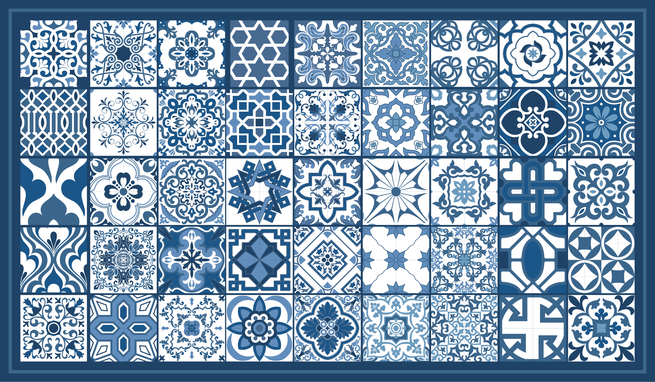 Blue and white mosaic pattern tile carpet - TenStickers