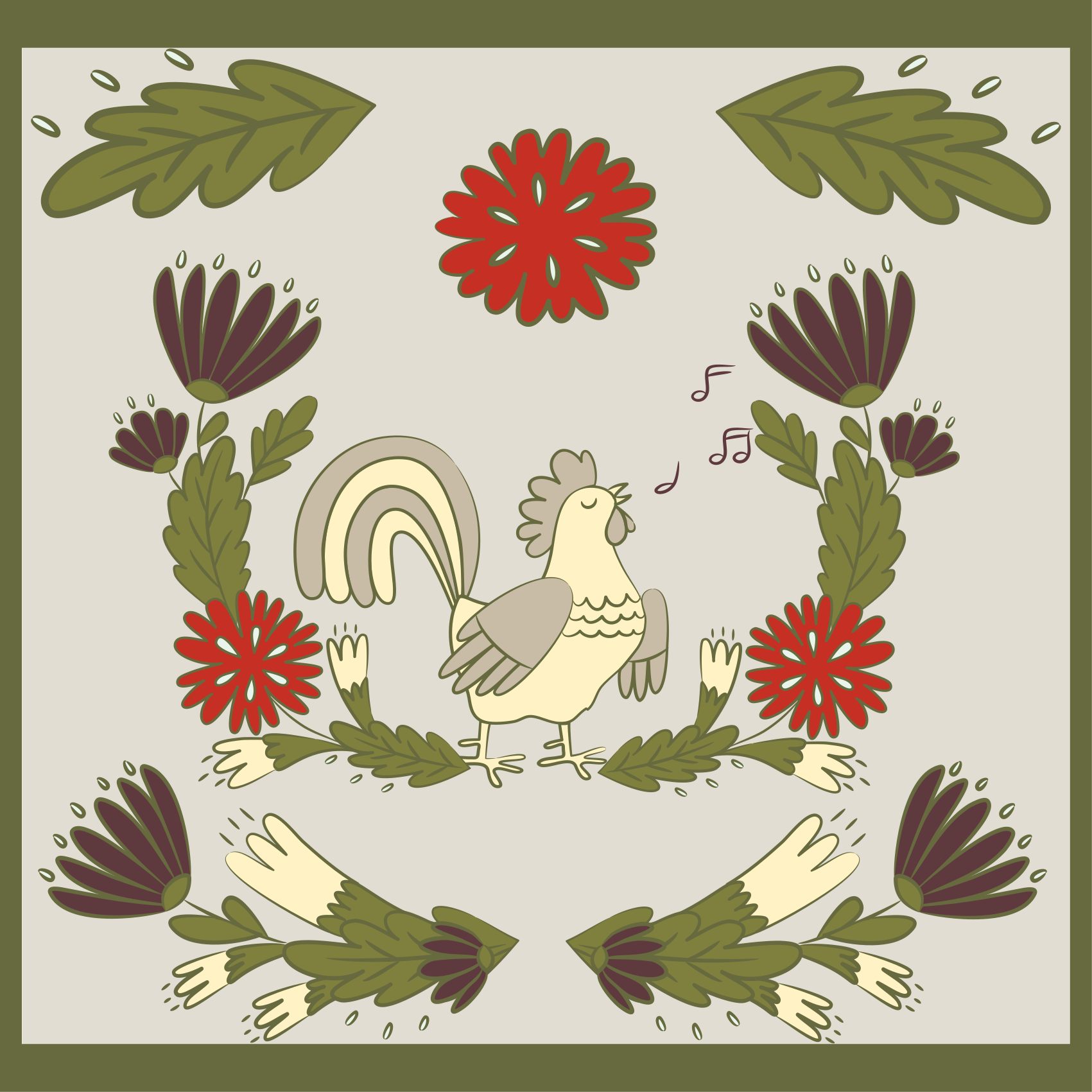Folklore rooster animal vinyl rug - TenStickers