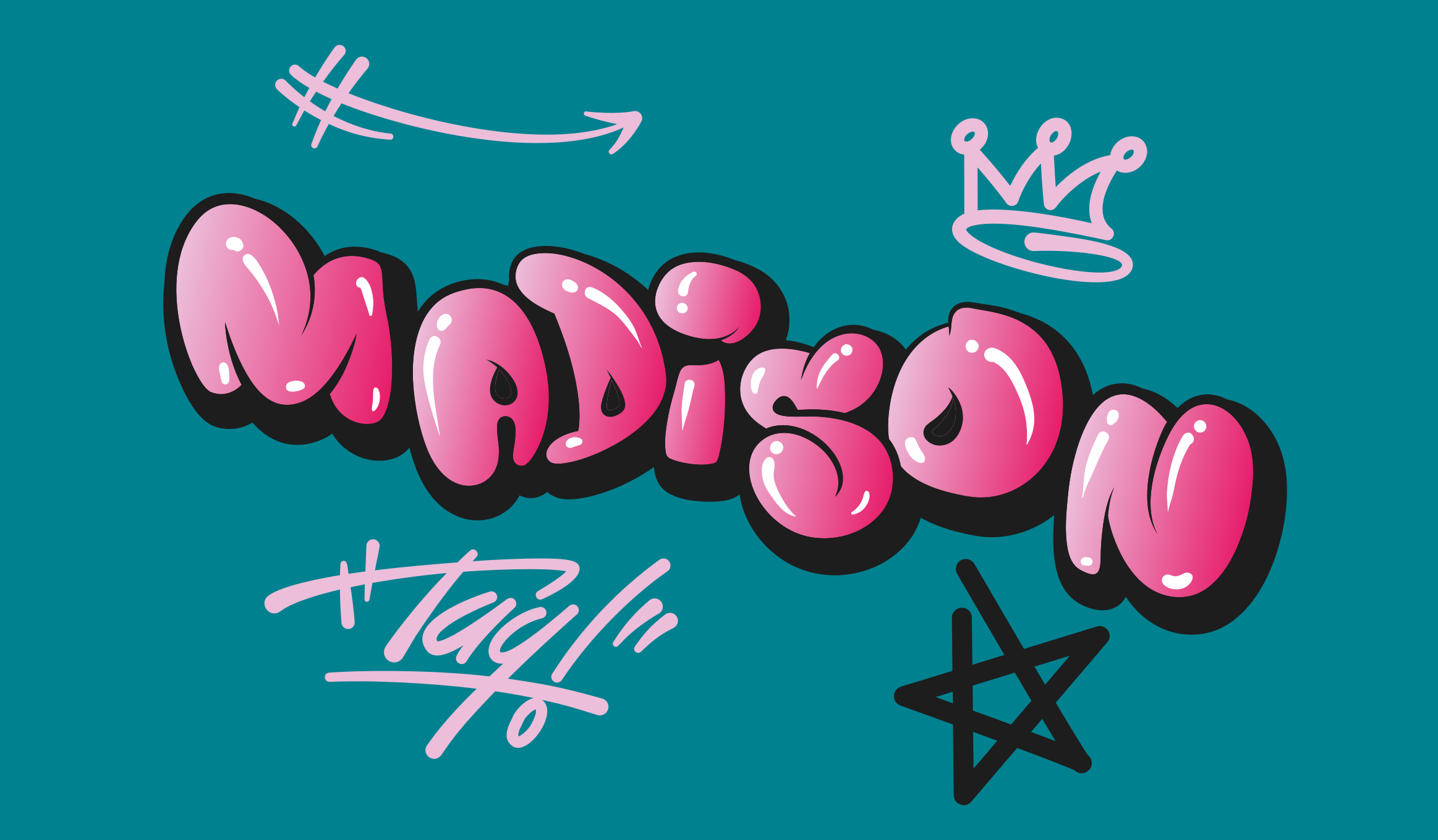 Pink graffiti with name teenager vinyl rug - TenStickers