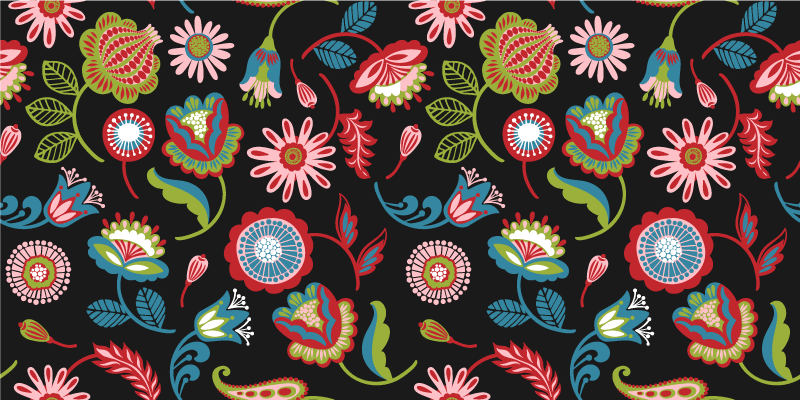 Colorful folk pattern on a dark floral rug - TenStickers