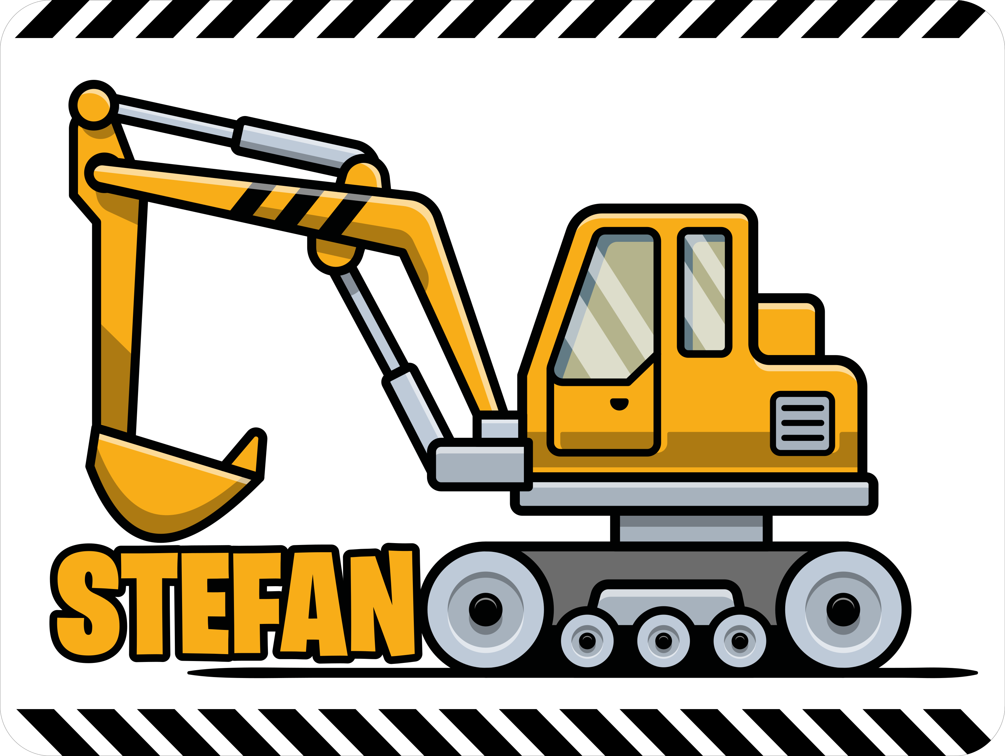 Yellow cartoon excavator  name kids vinyl rug - TenStickers