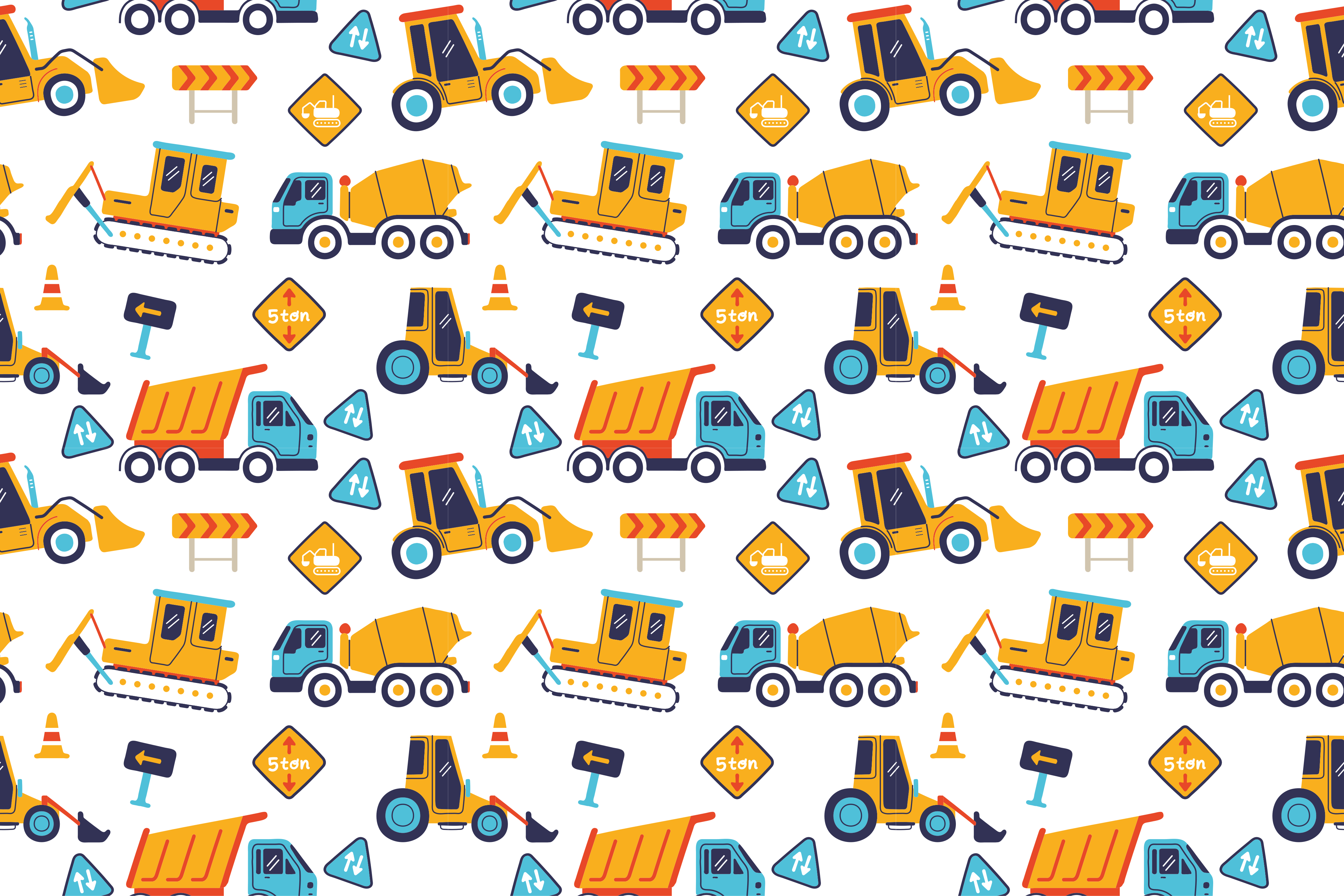 Construction vehicles pattern road vinyl rug - TenStickers