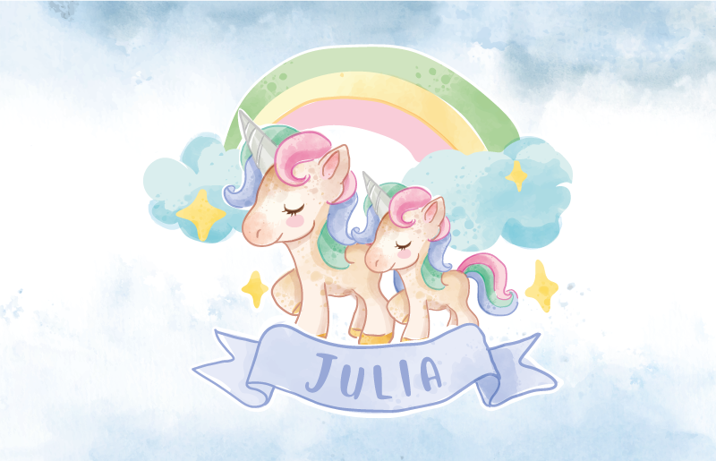 Unicorn family illustration vinyl rug - TenStickers