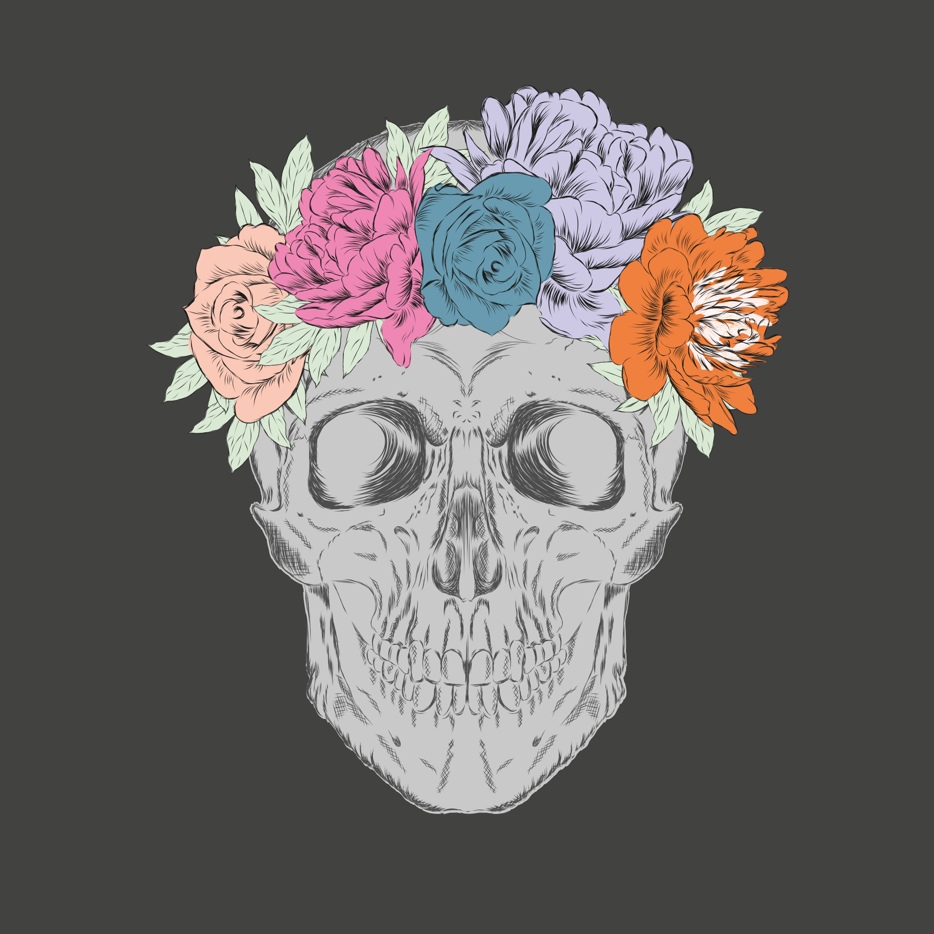 Floral Skull Art teenager vinyl rug - TenStickers
