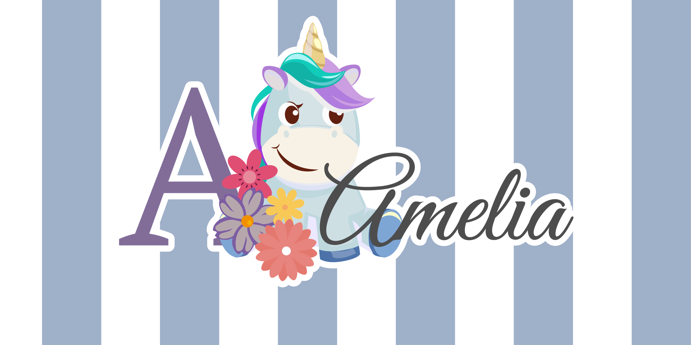 Striped unicorn with name vinyl rug - TenStickers