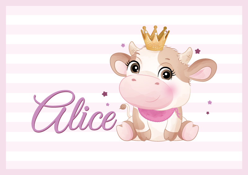 Cute cow for girl with name baby play mat - TenStickers