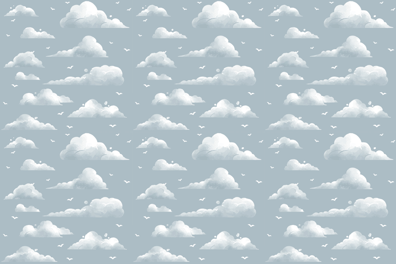 Gray 80's design clouds and birds vintage rug - TenStickers