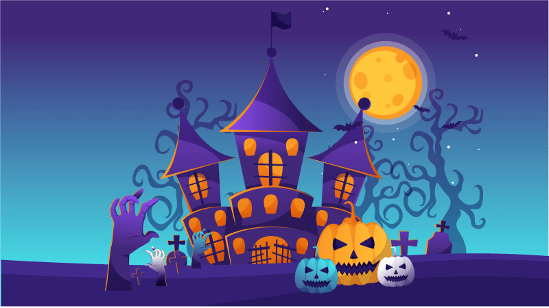 Haunted Castle Scene halloween vinyl rug - TenStickers