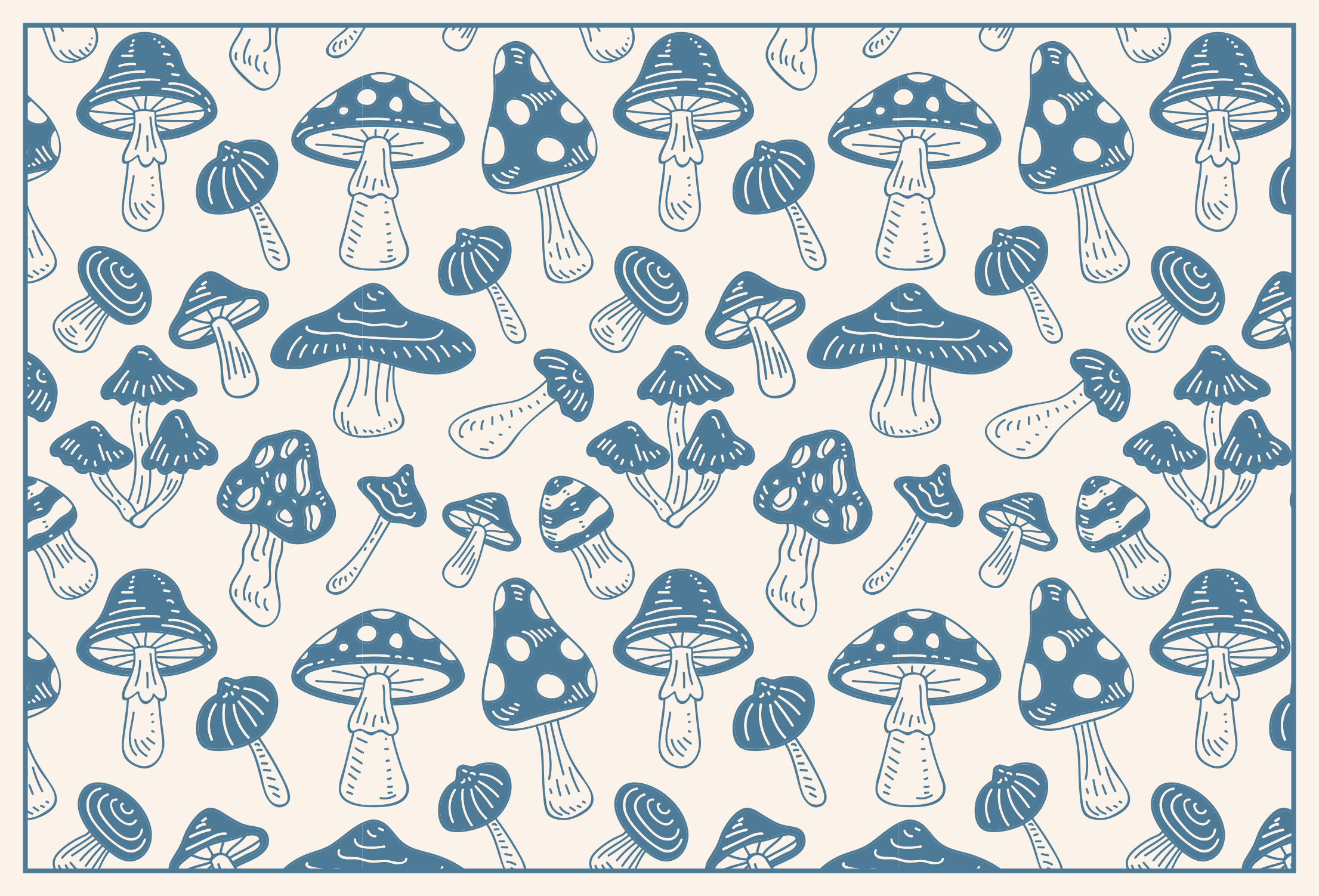 Blue mushrooms white background floral rug - TenStickers