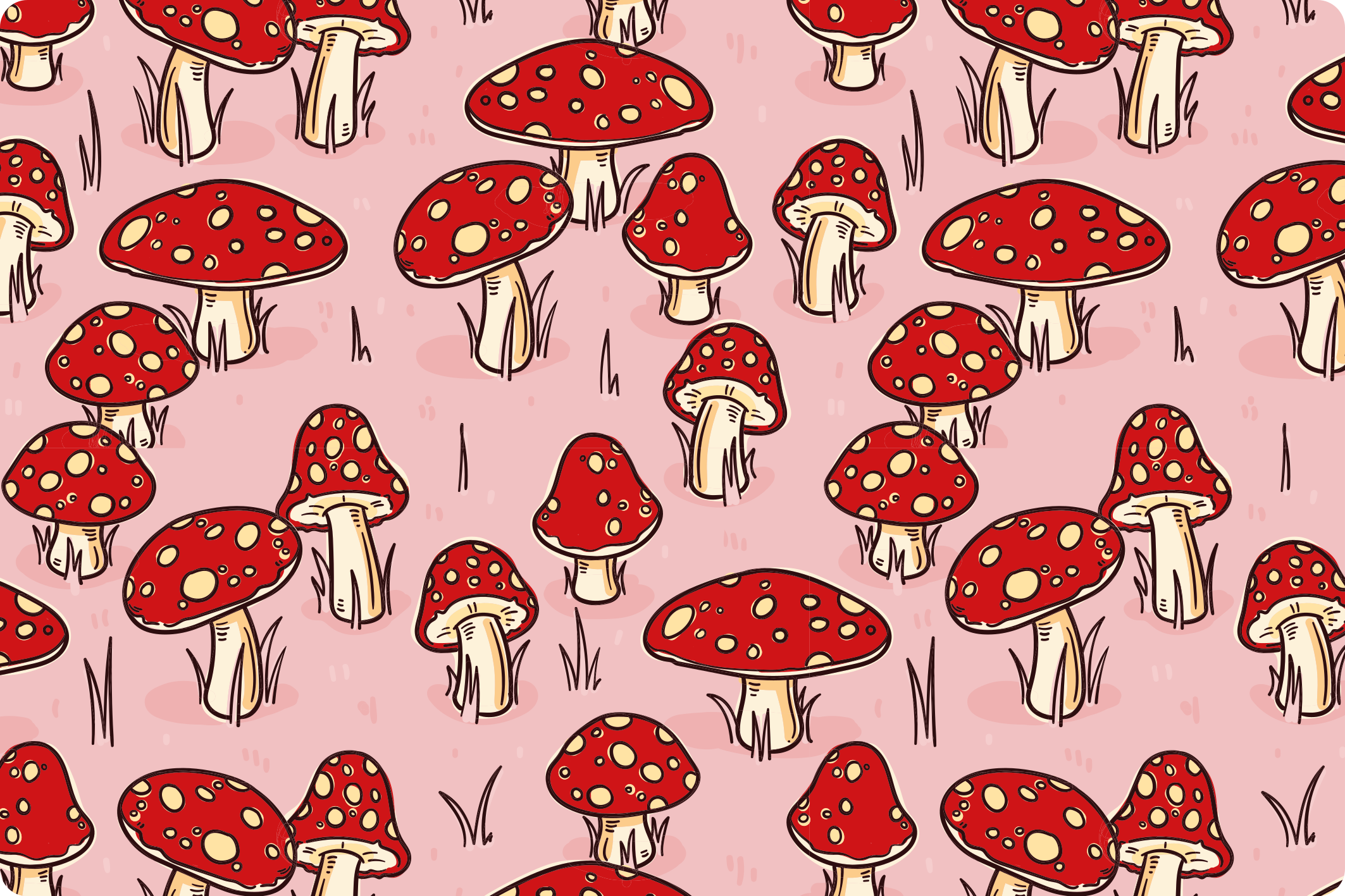 Red mushrooms pink background floral rug - TenStickers