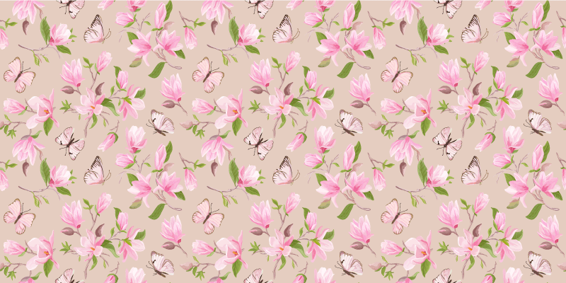 Pink magnolia and butterfly design  floral rug - TenStickers