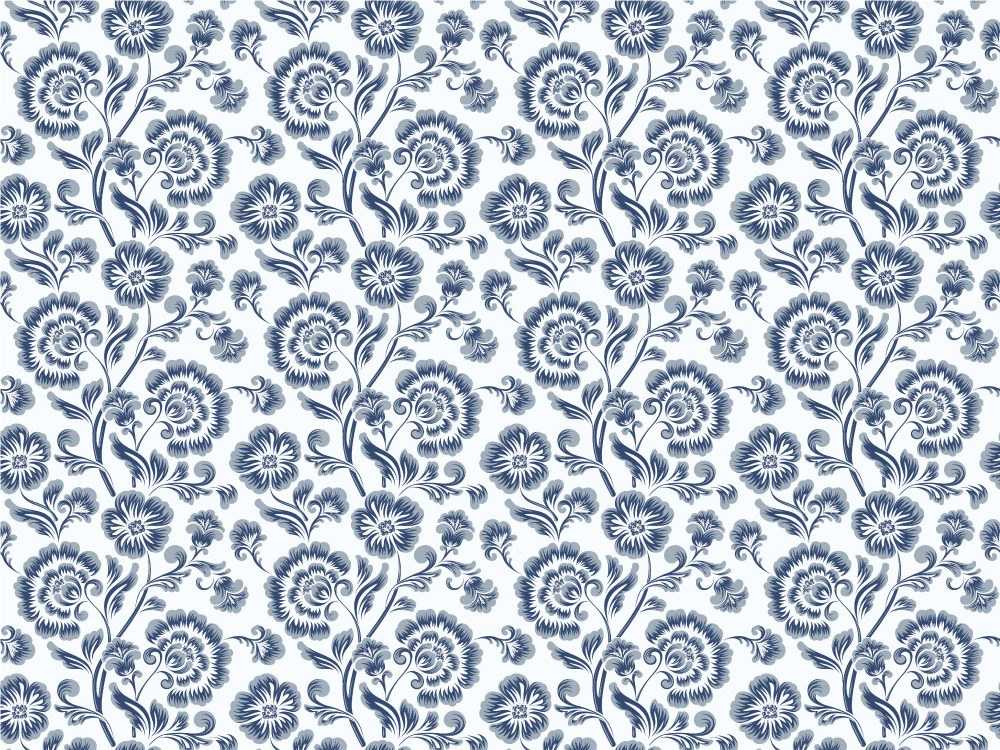 Blue Grandmillenial pattern floral rug - TenStickers