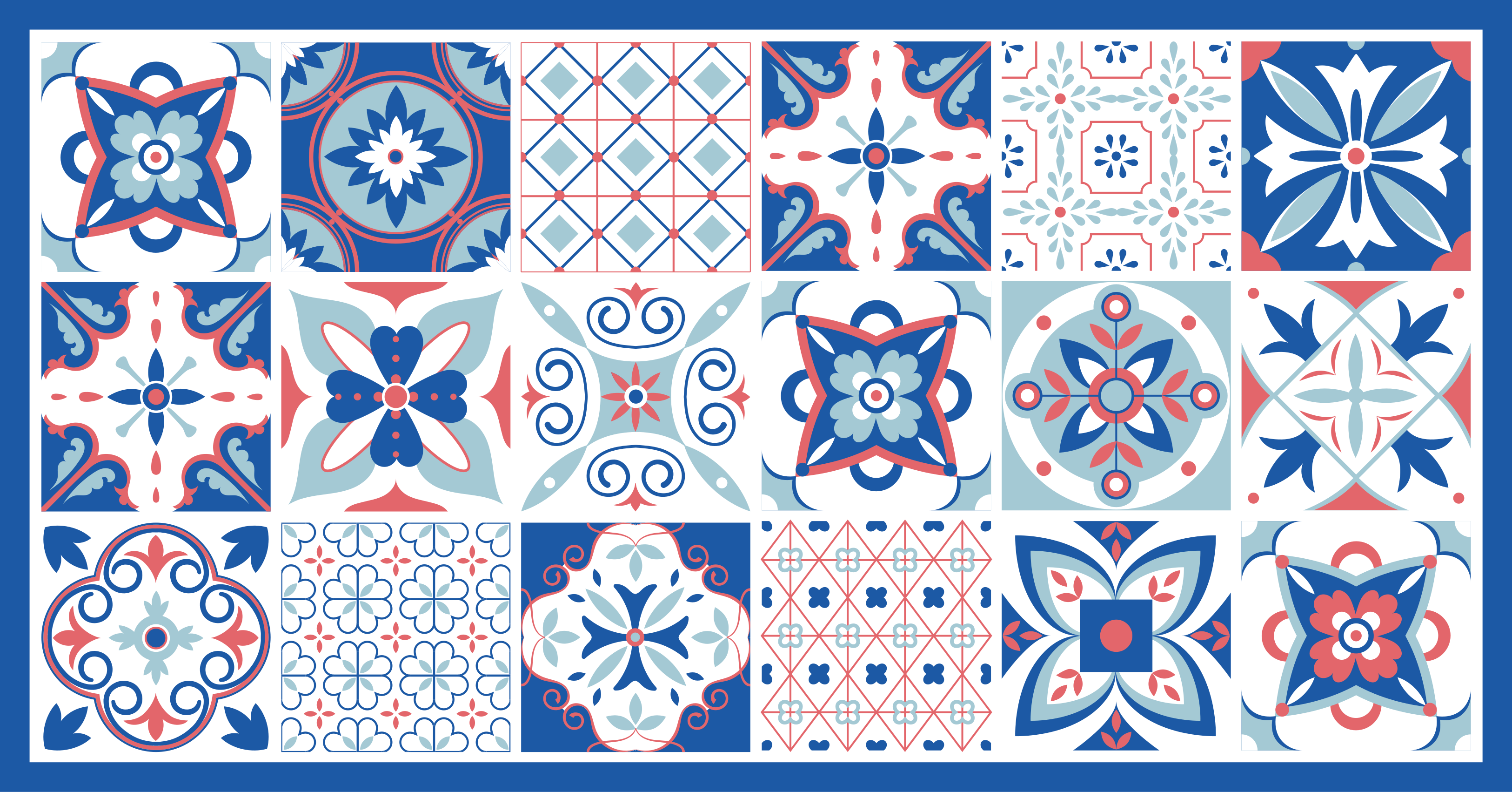 Ornamental blue tile vinyl rug - TenStickers