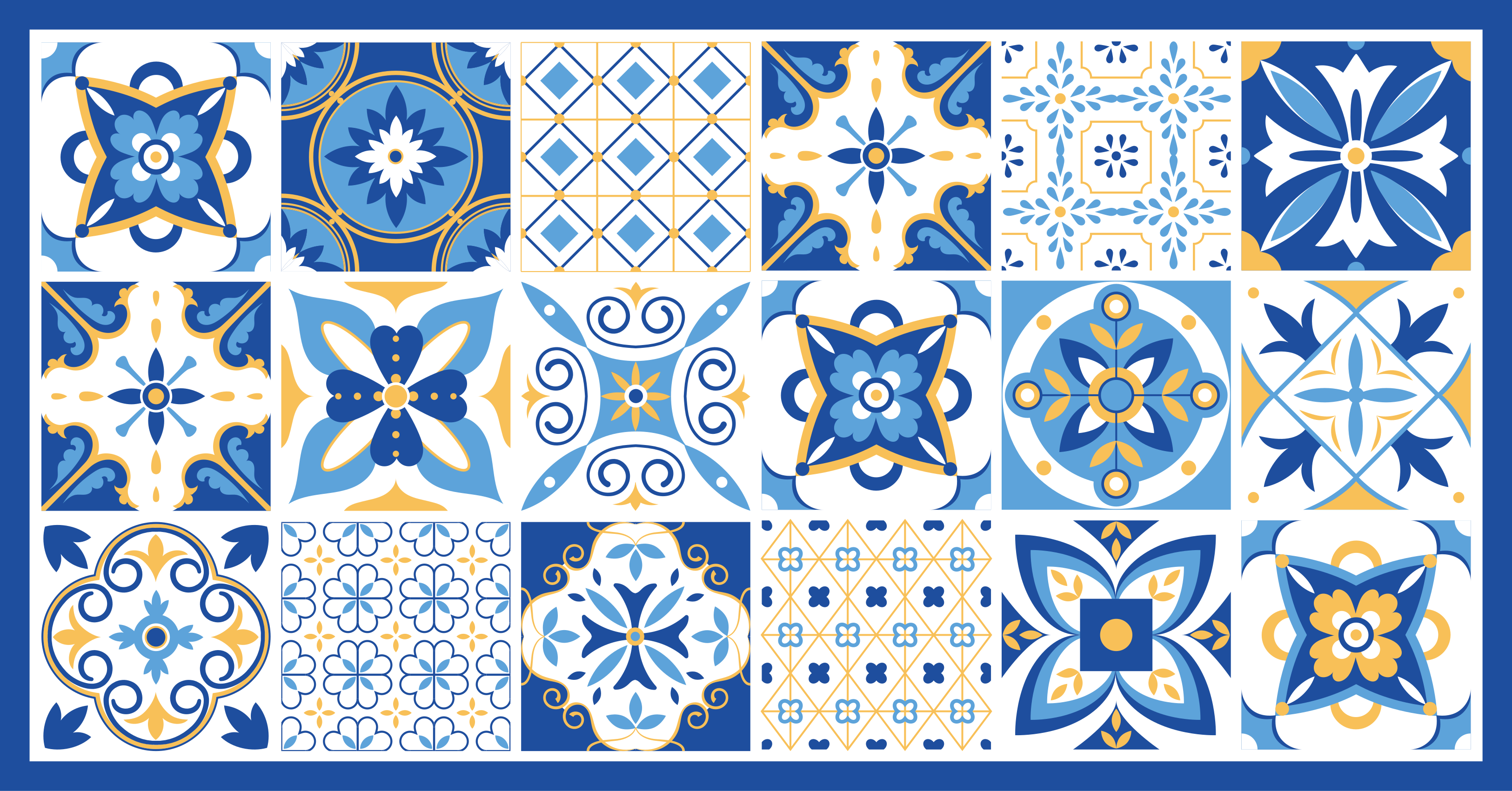 Blue mediterranean tile kitchen vinyl rug - TenStickers