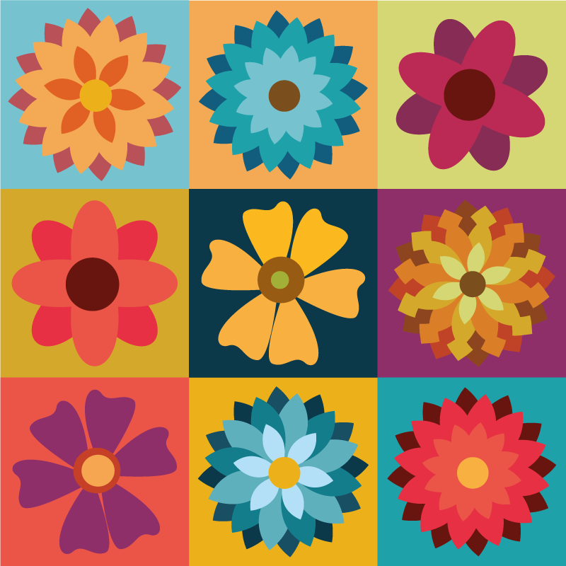 Multicolor hippie flowers tile carpet - TenStickers