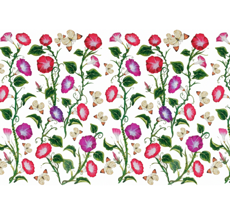 Flower wallpaper with pink and purple trumpet flowers - TenStickers