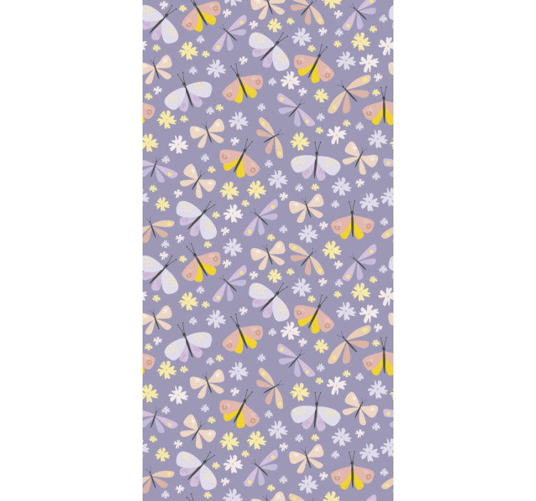 Butterfly wallpaper with purple elegant flowers - TenStickers