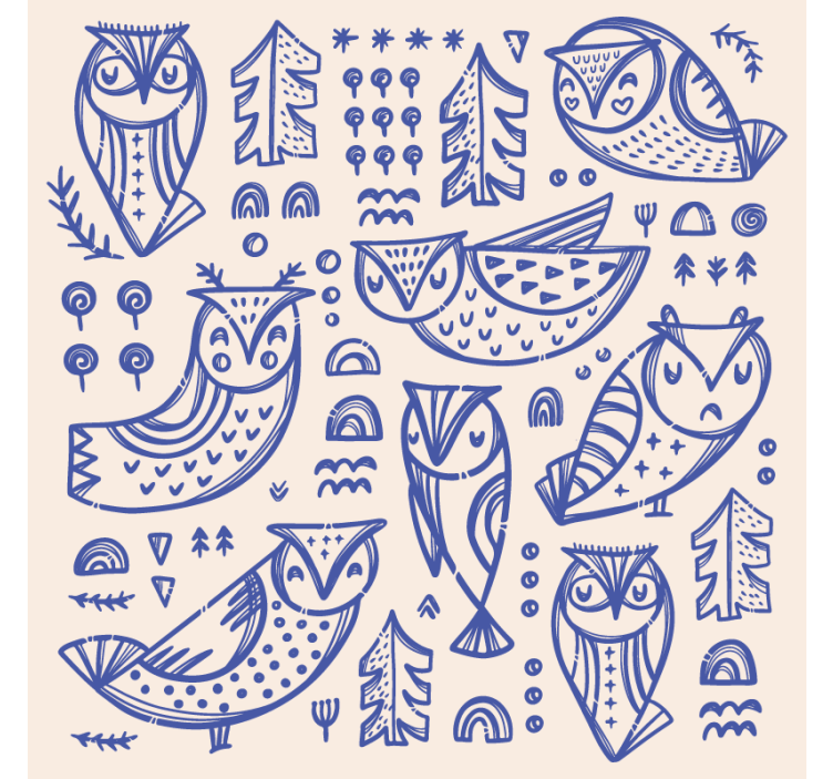 Animal wallpaper with cute blue owl face illustration - TenStickers