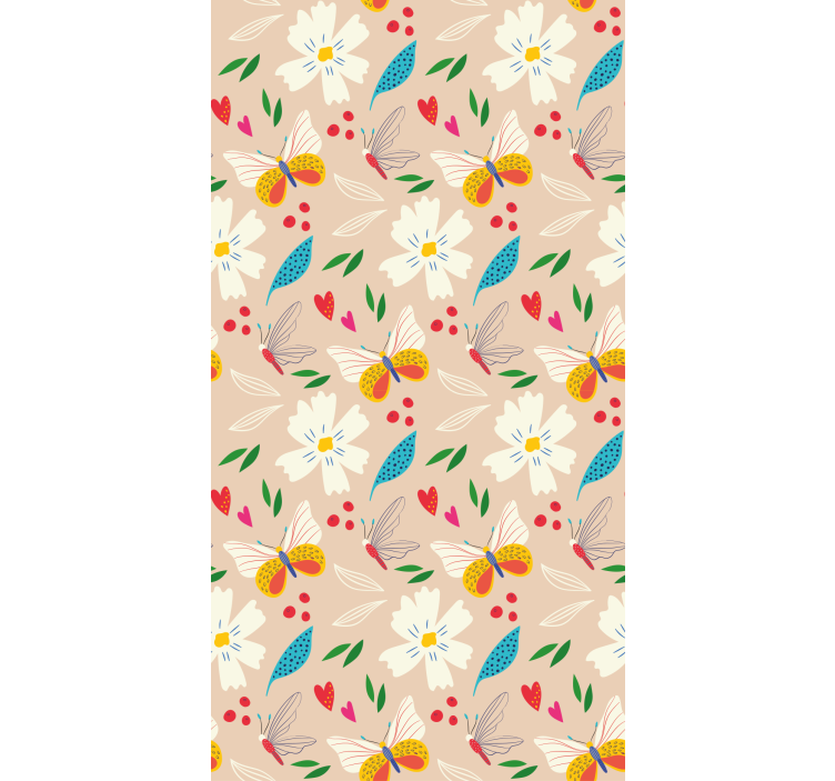 Butterfly wallpaper beige floral design - TenStickers