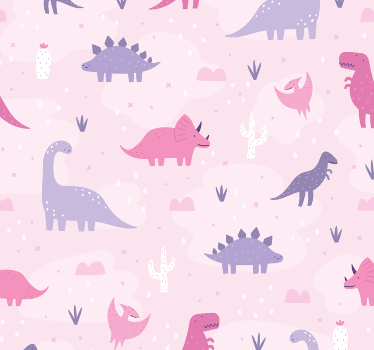 Dinosaurs wallpaper with pink background - TenStickers
