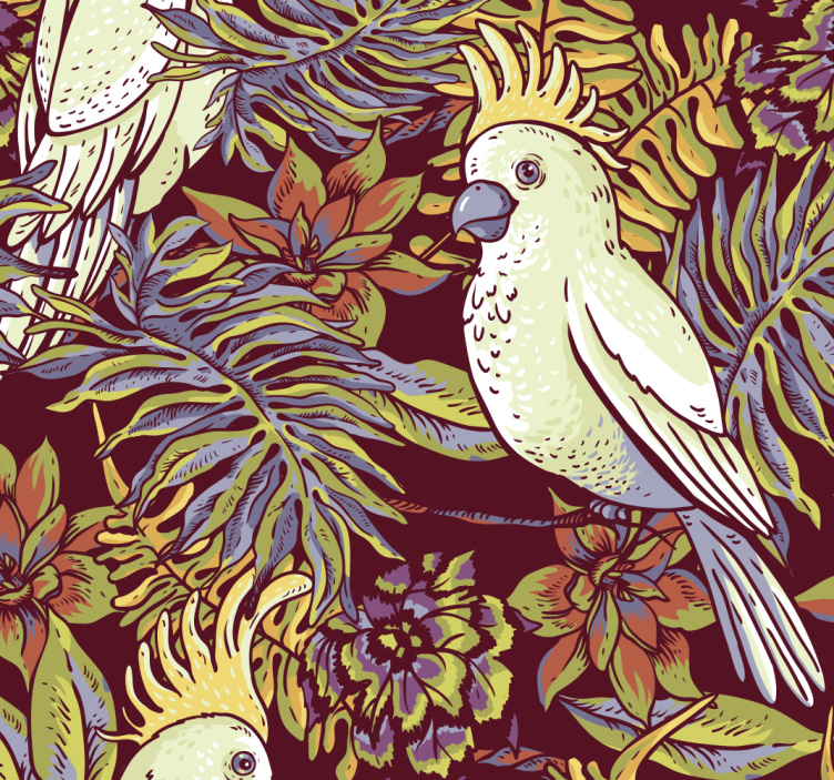Parrot Botanical Motif parrots wallpaper - TenStickers