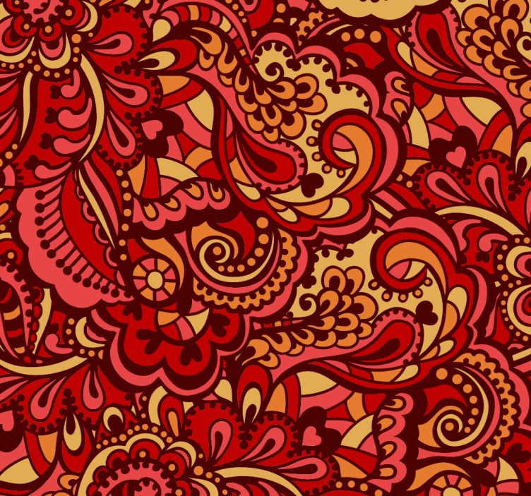 Living room rallpaper red ornamental shapes - TenStickers