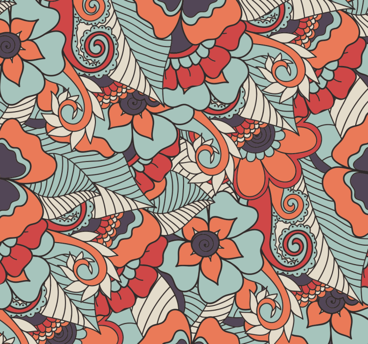 Vibrant Pattern floral ornament wallpaper - TenStickers