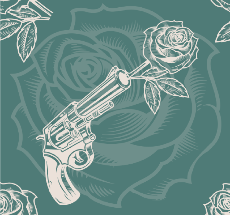 Cowboy Revolver and Rose Nature Wallpaper - TenStickers