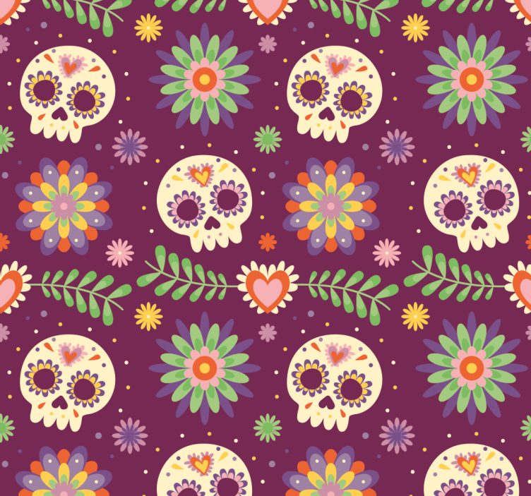 Rustic Skull Floral Motif halloween wallpaper - TenStickers