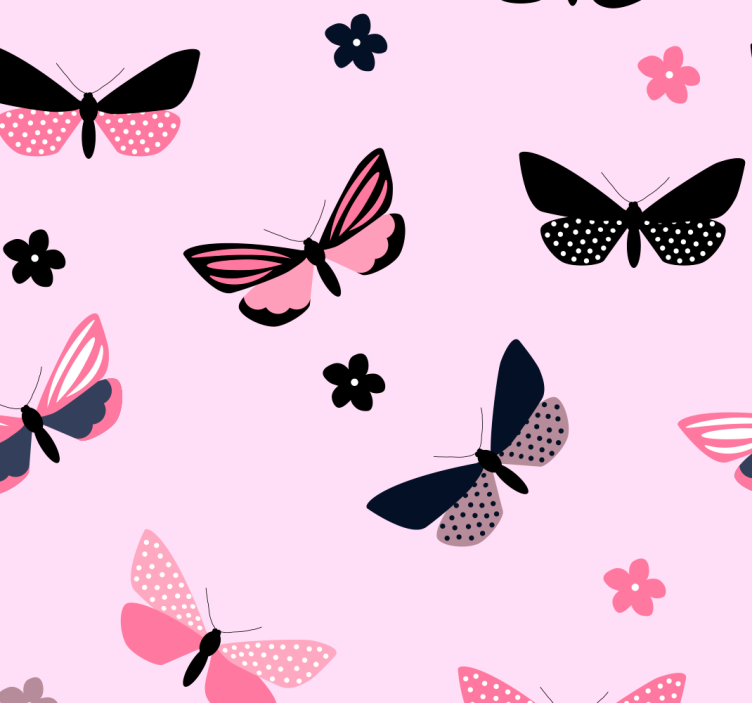 Wallpaper pink and black butterflies Wallpaper - TenStickers