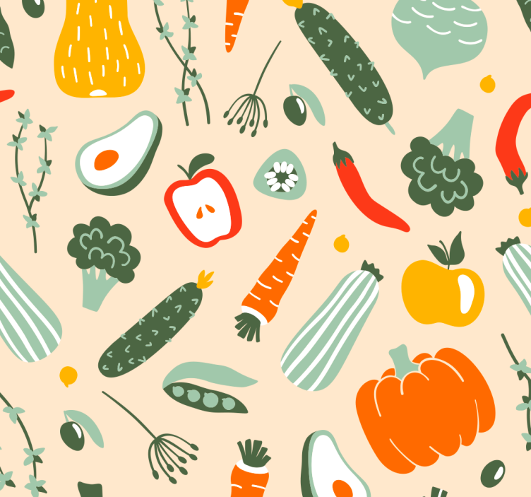 Kitchen wallpaper different food illustrations - TenStickers