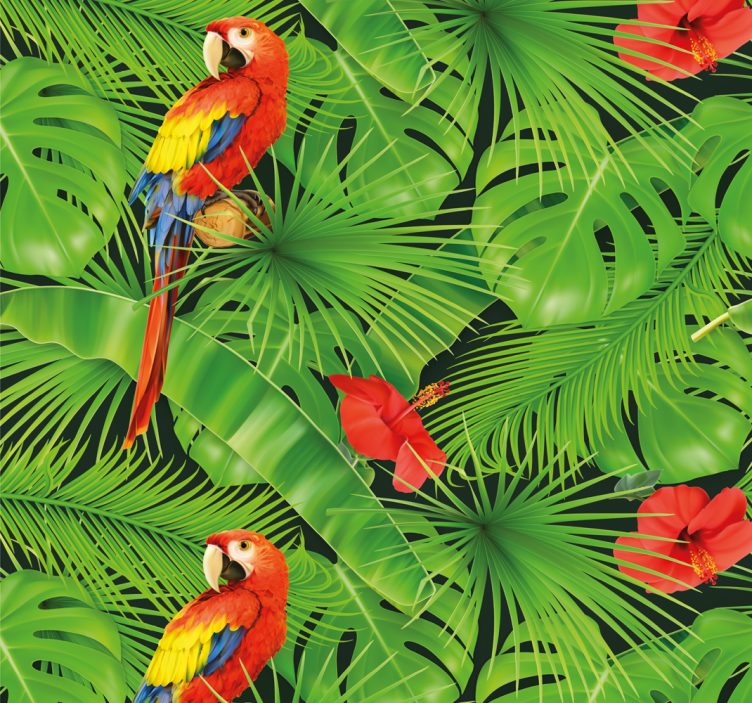 Tropical scene parrot bird wallpaper - TenStickers