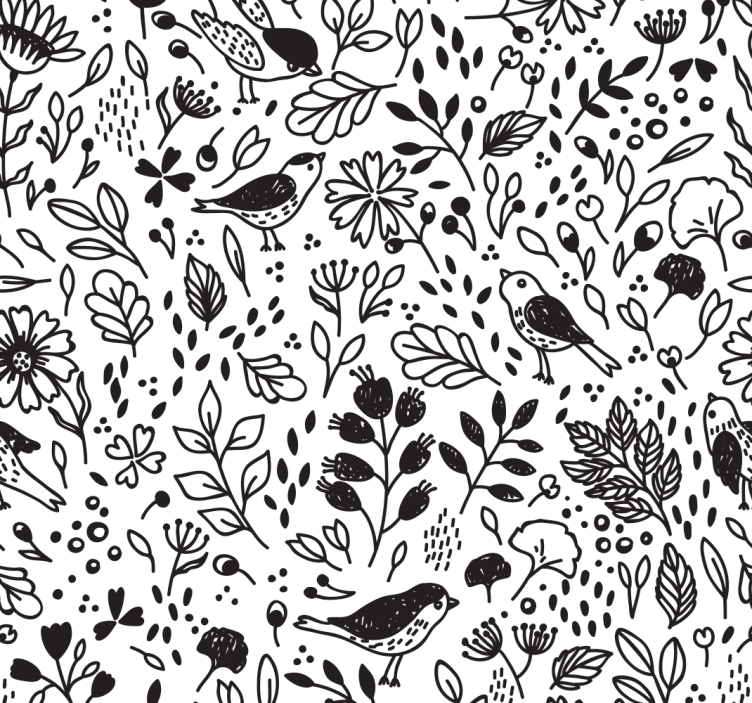 Botanical Avian Pattern flower wallpaper - TenStickers