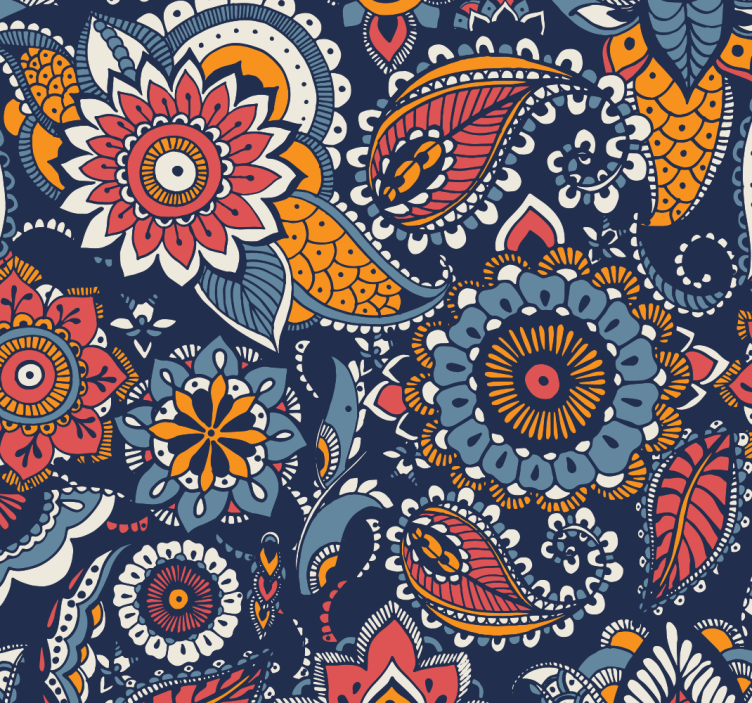 Ethnic blue pattern Rustic wallpaper - TenStickers