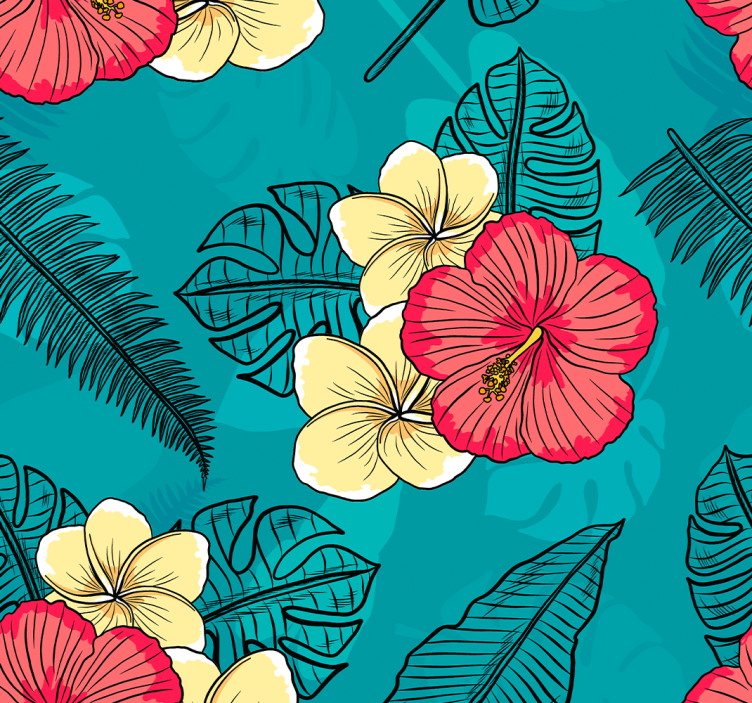 Tropical Hibiscus Pattern flower wallpaper - TenStickers