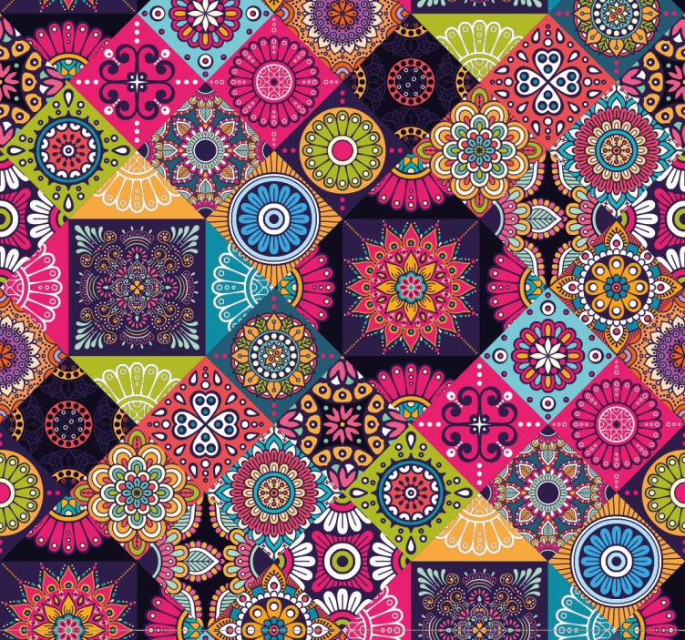 Dark mandala tiles wallpaper - TenStickers