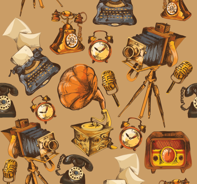 Retro Item Montage vintage Wallpaper - TenStickers