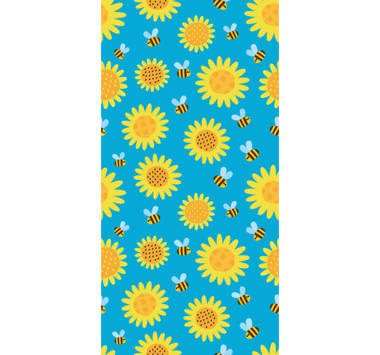 Sunflowers and bees on blue Flowery Wallpaper - TenStickers