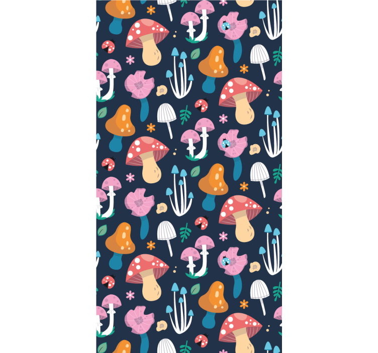 Mushroom and ladybugs pattern art wallpaper - TenStickers