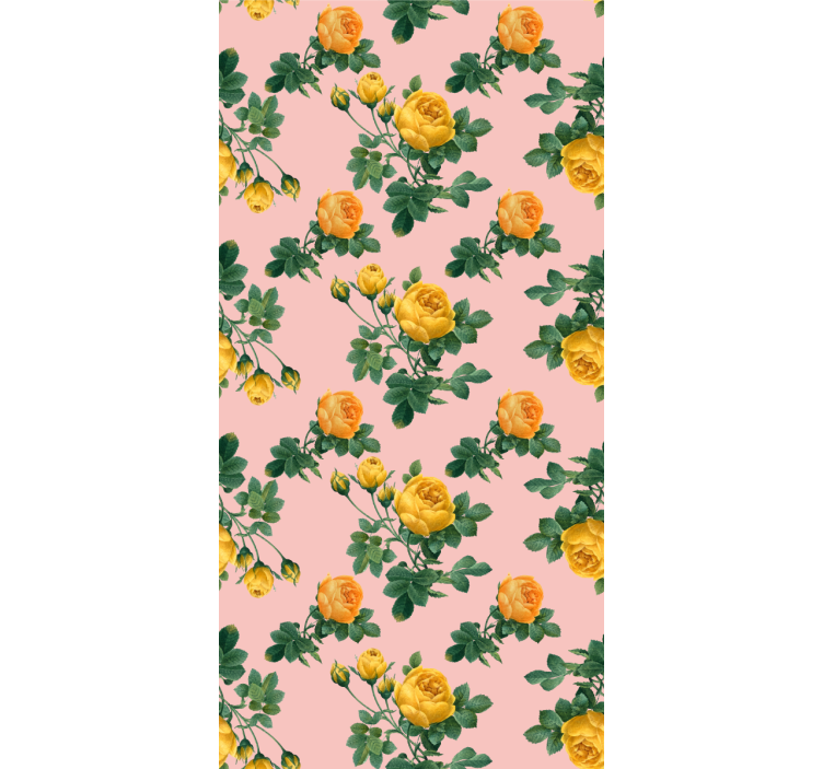 Yellow roses and green leaves flowery wallpaper - TenStickers