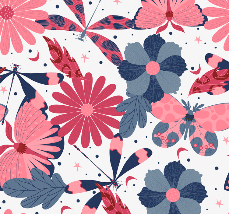 Pink butterfly pattern flower wallpaper - TenStickers