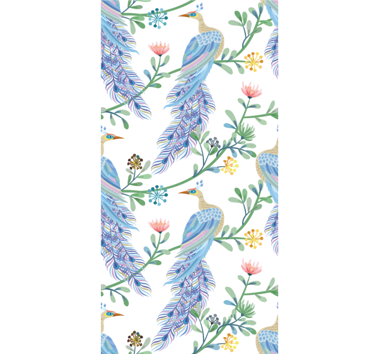 Elegant blue feathered motif birds wallpaper - TenStickers